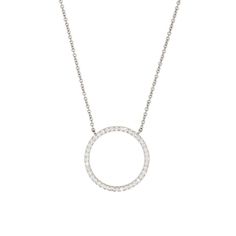 Dainty and darling, this CZ necklace suits a feminine style. Created in rhodium sterling silver, the eye is drawn to the open circle-shaped drop outlined with shimmering CZ accents. Simple yet stunning, this design is polished to a brilliant shine and suspends centered along a 16 inch chain that is secured by a durable lobster clasp. We have them in two pendant sizes: tiny and regular.- Stones Material: Cubic Zirconia. - Stone Shape: Round.- Metal: 925 Sterling Silver.- Plating: Rhodium plated. Zodiac Rings, Minimalist Accessories, Round Pendant Necklace, Minimalist Gifts, Cz Necklace, Circle Necklace, Simple Necklace, Circle Pendant, Birthday Gifts For Women