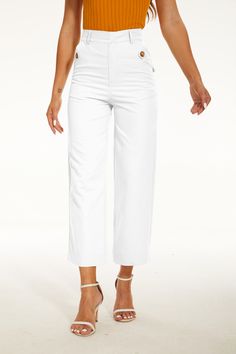 Stretch Twill Cropped Wide Leg Pant Elegant Mid-rise Cotton Bottoms, Elegant Stretch Cotton Wide Leg Pants, Stretch Straight Leg Pants In Solid Color, Solid 4-way Stretch Pants For Spring, Solid Ankle-length 4-way Stretch Bottoms, Solid 4-way Stretch Ankle-length Bottoms, Spring 4-way Stretch Ankle-length Pants, Spring 4-way Stretch Pants, Versatile Straight Leg Bottoms In Solid Color