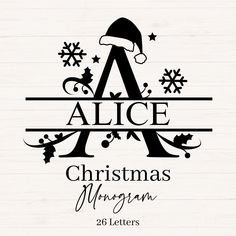 a christmas monogramm with the letter a in it's center and snowflakes on top