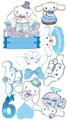 some stickers that are on the side of a white sheet with blue and pink designs