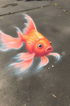 a goldfish is painted on the pavement