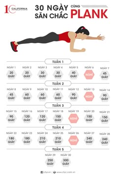 the 30 - day plank workout plan for beginners is shown in red and white