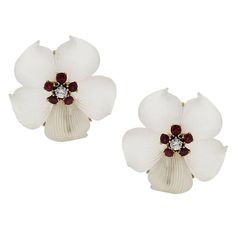 Tiffany and Co. Ruby Crystal Diamond Gold Flower Earrings Tiffany And Co Earrings, Jean Schlumberger, Gold Flower Earrings, Louis Comfort Tiffany, Ruby Crystal, Crystal Diamond, Earrings Flower, Tiffany And Co, Diamonds And Gold