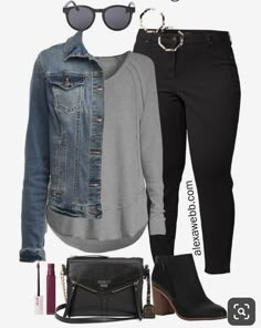 Plus Size On A Budget, Booties Outfit Fall, Alexa Webb, Jeans Denim Jacket, Budget Outfits, Plus Size Fall Fashion, Look Plus Size, Black Jeans Outfit, Neue Outfits