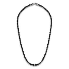 Mesmerizing natural black spinel gemstone beads animate the length of this refined men's necklace. Fashioned in sterling silver, the 24-inch necklace secures in place with a fancy clasp. The signature "E" is stamped to identify each piece as part of the 1933 by Esquire men's collection. Luxury Black Pearl Necklace With Round Beads, Luxury Black Single Strand Pearl Necklace, Elegant Black Jewelry With 108 Beads, Classic Black Necklace For Formal Occasions, Classic Onyx Necklaces For Formal Occasions, Classic Black Single Strand Pearl Necklace, Classic Black Round Beaded Jewelry, Classic Black Single Strand Jewelry, Classic Black Pearl Necklace For Formal Occasions