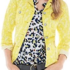 Size Small. Cabi 5160 Field Of Daisies Yellow Utility Field Jacket. Brand New, With Tags. Moto Jacket Style, Field Of Daisies, Brown Faux Fur Coat, Cotton Blazer, Striped Jacket, Spring Jackets, Outdoor Jacket, Striped Blazer, Long Sleeve Blazers