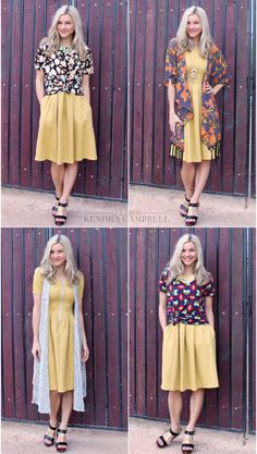 One LuLaRoe Amelia dress styled four ways! I had all these pieces in my closet and could have made even more outfits with this one dress. LuLaRoe is so versatile! Click to shop or for more styling ideas! Lula Outfits, Lula Roe, Dark Wall, Lularoe Outfits, Lula Roe Outfits