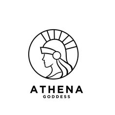 the logo for athena goddesss, which is designed in black and white