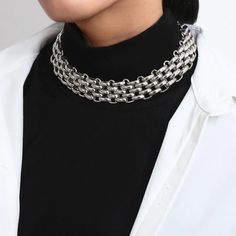 Layered Choker Necklace, Bib Collar, Chunky Chain Necklaces, Layered Chokers, Statement Fashion, Punk Inspiration, Statement Choker, Layered Chains, Chain Choker Necklace