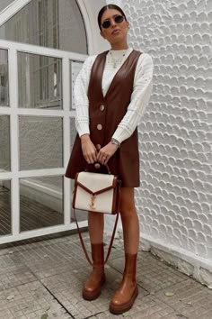 Midsize 2023, Brown Leather Dress Outfit, Outfits For Midsize, Fall Outfits Midsize, Burgundy Dress Outfit, Leather Dress Outfit, Brown Leather Dress, Fall Dress Outfit, Stylish Coat