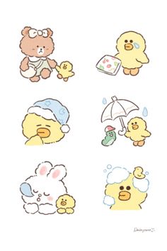 various stickers with different types of teddy bears and other animals on them, all in pastel colors