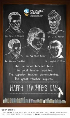 a blackboard with chalk drawing of teachers'day written on it, and the caption reads happy teacher's day