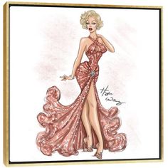 a drawing of a woman in a pink dress with her hand on her hip and wearing high heels