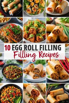 Looking for creative and tasty ways to fill your egg rolls? Check out these 10 incredible egg roll filling recipes, from classic pork and veggie to unique twists like buffalo chicken and dessert rolls! Perfect for parties, snacks, or a fun family meal. Easy to make and full of flavor! #EggRollRecipes #FillingIdeas #EasyRecipes #PartyFood #Homemade Easy Vegetable Egg Roll Recipes, Healthy Egg Rolls Baked, Mexican Egg Roll Recipes, Recipes Using Egg Roll Wraps, Egg Roll Wrapper Filling Ideas, Tex Mex Egg Rolls Cheesecake Factory, Pork Egg Roll Recipes Easy, Kimchi Egg Roll, Egg Roll Ideas Appetizers