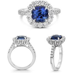 Roman & Jules Platinum Cushion Sapphire Ring - 1.30 Carat Diamond, 3.25 Carat Sapphires Gia Certified Cushion Cut Sapphire Ring In Platinum, Gia Certified Cushion Cut Sapphire Ring In White Gold, Luxury Cushion Cut Sapphire Diamond Ring, Formal Sapphire Ring With Cushion Brilliant Cut, Formal Sapphire Ring With Brilliant And Cushion Cut, Luxury Sapphire Ring Princess Cut For Wedding, Luxury Sapphire Princess Cut Wedding Ring, Exquisite 14k White Gold Gia Certified Diamond Ring, Formal Sapphire Ring With Cushion Diamond Cut