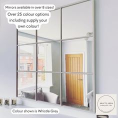 a mirror with the words mirrors available in over 8 sizes