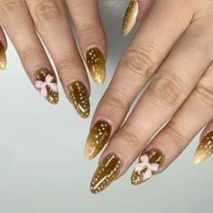 Deer Nail Designs, Dear Nails, Fawn Nails, Bambi Nails, Deer Nail Art, Deer Nails, Bow Nail Designs, Ballet Nails, Finger Art