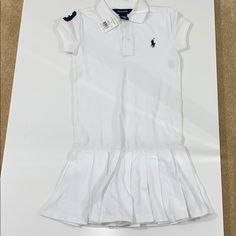 Nwt Kids Polo Pleated Dress Size 6x Classic White Tennis Dress For Spring, Fitted White Tennis Dress With Short Sleeves, White Short Sleeve Tennis Dress, Classic White Polo Dress For Spring, Fitted Solid Polo Dress For Spring, Solid Color Spring School Dress, White Cotton Short Sleeve Dress, Casual Solid Color Polo Dress For Spring, White Cotton School Dress