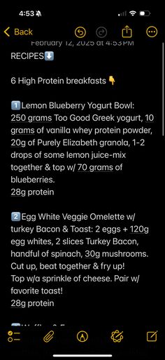 an iphone screen showing the recipe for breakfast