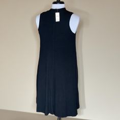 Rayon/Spandex Simple Black Sleeveless Dress With Lots Of Fabric. Fit Is 17" Armpit To Armpit. Hip Expands To 25" . 37 5" Overall Length. New With Tags. Underdress Acts As Slip. Overdress Is Knit And Has A Lot Of Swing From Bust Down. Great Wardrobe Staple. High Quality - Never Worn. Excellent Condition. High Neck, Not Mock Turtleneck. Textured Feel To Outer Dress. Drawing Has Exact Measurements. As With Any Little Black Dress, A Denim Jacket, Blazer, Cardigan Or Shawl Would Look Perfect. Dress U Bordeaux Dress, Outer Dress, White Cut Out Dress, Grey Long Dress, Batwing Dress, Mini Tank Dress, Shift Dress Black, Black Sleeveless Dress, Pleated Maxi Dress