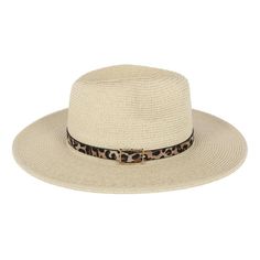 Dive into summer with this classic pinch front fedora hat. With its UPF+ protection, this hat is the perfect beach front companion. Adding a mix of pattern this cap contains a fun leopard print hatband that completes any summertime ensemble. Made of 80% Paper Straw, 20% Polyester Flat Brim Pool Hat For Vacation, Flat Brim Beach Hat With Uv Protection, Flat Brim Vacation Hat With Uv Protection, Flat Brim Hat With Uv Protection For Beach, Flat Brim Hat With Uv Protection For Vacation, Vacation Fedora Sun Hat For Pool, Short Brim Panama Hat For Beach Vacation, Flat Brim Panama Hat For Pool Vacation, Brimmed Pool Hat