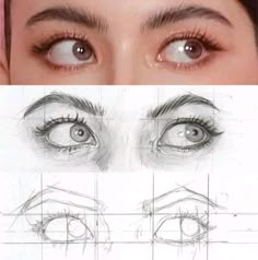 an image of the eyes and eyebrows of a woman's face with different angles