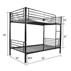 the bunk bed is shown with measurements for each side and bottom bunk, which has two levels