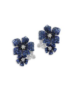 Bloomingdale's Blue Sapphire & Diamond Triple Flower Statement Earrings in 14K White Gold Flower Statement Earrings, Diamond Flower Earrings, Blue Flower Earrings, Blue Sapphire Earrings, Michael Kors Shop, Linen Pajamas, Blue Sapphire Diamond, Metal Sunglasses, White Gold Jewelry