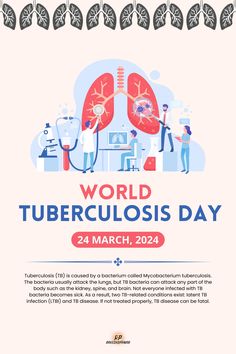 Tuberculosis (TB) is caused by a bacterium called Mycobacterium tuberculosis. The bacteria usually attack the lungs, but TB bacteria can attack any part of the body such as the kidney, spine, and brain. Not everyone infected with TB bacteria becomes sick. As a result, two TB-related conditions exist: latent TB infection (LTBI) and TB disease. If not treated properly, TB disease can be fatal. Tb Disease, World Tb Day, Lungs, Step Up, Disease, Brain, The Body, Conditioner