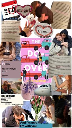 the collage has many different images and words on it, including an image of two people