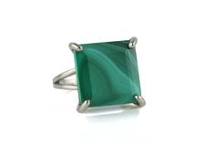 Bring in a pop of bold color to your look with this lovely Malachite stone ring. Gold statement rings beautifully crafted with prongs to hold the gemstone in place. This vibrant piece has a high polish gold finish that you can wear with other pieces of gold jewelry for women. ☛ 𝒜𝐵𝒞 - Add Engraving - https://etsy.me/2ZSRjhu ☛ Ring size - Select the size you would like from the drop down menu ♥ Gemstone Type - => Gemstone Type - Malachite ♥ Gemstone Size - 16x16mm ♥ Gemstone Cut - Faceted Sq Modern Green Crystal Ring As Gift, Modern Green Crystal Ring As A Gift, Modern Green Crystal Ring For Gift, Modern Green Ring With Large Stone, Modern Green Crystal Gemstone Ring, Modern Green Promise Ring, Modern Green Sterling Silver Rings, Modern Green Ring For Promise, Modern Sterling Silver Green Rings