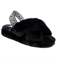 1 Bcbgeneration Women's Soffi Teddy Bear Faux Furry Slingback Slippers Cozy & Fun To Wear At Home Or Out And About! Slippers With Sling Back Logo Elastic Band, Padded Insole With Memory Foam And Green Latex. Heel Height - 1.0" Flatform Shoe Width - Medium Flexible Outsole Faux Fur Upper And Lining, Synthetic Outsole Blush Shoes, Logo Flip Flops, Grey Slippers, Slippers Black, Black Slippers, Black Slides, Slide Slippers, Faux Fur Slippers, Soft Slippers