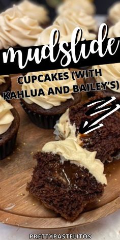 chocolate cupcakes with kahlua and bailey's frosting on a wooden plate