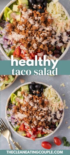 the healthy taco salad is ready to be eaten