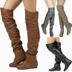 Trendy Fashion Women's Slouch Boots Over Knee High Round Toe Shoes Plus Size US4.5-13, Womens Shoes Brown Thigh Boots, Biker Shoes, Long Black Boots, Gloves Lace, Knee Boots Flat, Fitted Shorts, Popular Boots, Slouch Boots, Thigh Boots