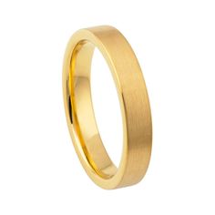 a plain yellow gold wedding ring on a white background, with the top edge slightly down