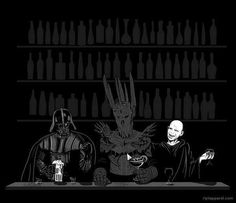 the dark lord and darth vader t - shirt are sitting in front of bottles