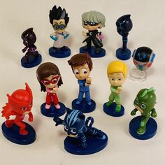 Disney PJ Masks Figures Lot of 11 Catboy Owlette Gekko Night Ninjalinos Romeo and more Cake Topper size Please review photos to see all characters. All in great condition. 1088 Action Figure Accessories, Cake Topper, Cake Toppers, Action Figures, Mask, Toys, Cake, Disney