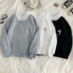 Collar Stitching, Kawaii Fashion Outfits, Harajuku Streetwear, Casual Long Sleeve Shirts, Quick Outfits, Easy Trendy Outfits, Sweatshirt Women, Really Cute Outfits, Teenage Fashion Outfits