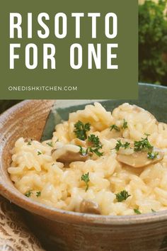 risotto for one with mushrooms and parsley in a bowl