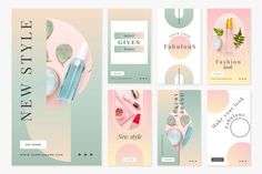 the new style of beauty products is displayed in this set of brochure designs