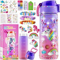 PRICES MAY VARY. Fun Arts And Crafts For Kids: Our DIY Unicorn Painting Crafts includes: 25OZ Water Bottle x1, Tattoo Sticker x2, 3D Diamond Sticker x3, Clay Beads Bracelet Making Kit x1, Unicorn Theme Diamond Arts and Crafts Kit x1. DIY water bottles show unique creativity, convey emotions, cultivate manual skills, and bring pleasure and relaxation. Suitable for 6+ year old girls DIY Bracelet Making Kit: All of our beads are made of healthy and environmentally friendly materials, light and durable, comfortable to the touch. including more than 1200 pcs flat polymer clay beads and 140 pcs charms kit, equipped with roll stretchy strings and scissors. Recommended age 4+ years old. This is great for kids, they can learn new things, create fun creations, and spend time creating which is much m Diy Water Bottles, Unicorn Water Bottle, Clay Beads Bracelet, Diy Bracelet Making, Diamond Sticker, Unicorn Painting, Diy Water Bottle, Bracelet Making Kit, Diy Unicorn