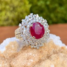 Luxury Unique Oval Ruby Ring, Luxury Oval Ruby Diamond Ring, Luxury Oval Diamond Ring With Lab-created Ruby, Exquisite Oval Ruby Ring, Oval Ruby Ring With Diamond, Exquisite Oval Ruby Ring Gia Certified, Dazzling Oval Ruby Ring, Oval Ruby Cluster Ring With Diamond Accents, Heirloom Oval Ruby Ring Gia Certified