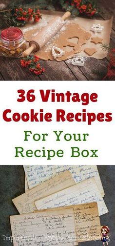 an old recipe box with cookies in it and the words, 26 vintage cookie recipes for your recipe box