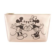 Chic Rose gold Mickey and Minnie heart graphic, spacious, zippered Trapezoid Cosmetic Bag. Officially licensed Disney. Disney Duos, Bag For Makeup, Accessories Guide, Stitch Toy, Disney Mickey And Minnie, Disney Couple, Disney Up, Star Wars Christmas, Travel Toiletry Bag