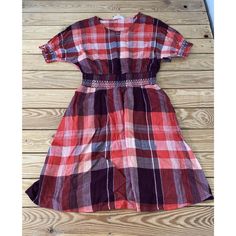 New With Tags Downeast Women’s Red Smock Waist Plaid Dress Size Small Super Cute, Great Quality Dress! Casual Fitted Red Smocked Dress, Casual Red Fitted Smocked Dress, Fitted Red Smocked Casual Dress, Fitted Red Smocked Dress Casual Style, Red Midi Dress With Smocked Back, Red Smocked Bodice Mini Dress, Casual Red Dress With Smocked Bodice, Plaid Smocked Short Sleeve Dress, Short Sleeve Plaid Smock Dress