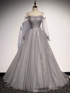 A Line Ball Gown Prom, Constellation Prom Dresses, Modest Flowy Prom Dresses, Prom Casual Dress, Prom Dress Styles Long, Fairy Inspired Dress Gowns, Gorgeous Dresses Prom, Rhinestone Ball Gown, Winter Formal Dresses Medium Length