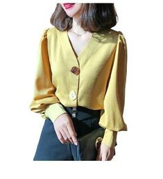 Elegant Yellow Tops For Fall, Yellow Long Sleeve Office Tops, Elegant Yellow V-neck Top, Yellow V-neck Blouse For Fall, Elegant Yellow V-neck Blouse, Yellow Solid Color V-neck Top, Casual Yellow Office Blouse, Yellow Summer Office Tops, Yellow Spring Office Tops