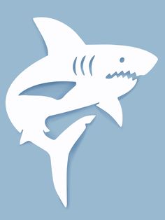 a white shark cut out on a blue background