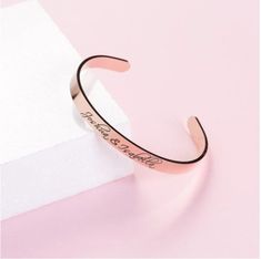 Our beautiful Bangles can be engraved with any name, date or message of your choosing. Capture a meaningful moment in time with our stunning Silver Cuff or Rose Gold Cuff!Personalisable with any wording or numbers of your choice, our Personalised Bangle is the perfect choice for a delicate simple accessory or the ultimate stacking must have.Meticulously crafted using the finest high polished stainless steel, and also available in a premium rose gold plated finish, our gorgeous silver/rose gold b Beautiful Bangles, Rose Gold Gifts, Engraved Bangle, Handwriting Necklace, Personalised Bangle, Handwriting Jewelry, Rose Gold Bangle, Bangle Silver, Jewellery Gifts